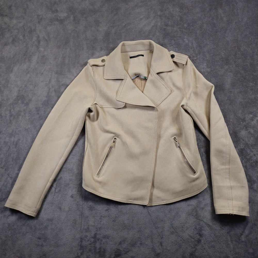 Tahari  Women's Faux leather suede Jacket beige cream tan Extra Small